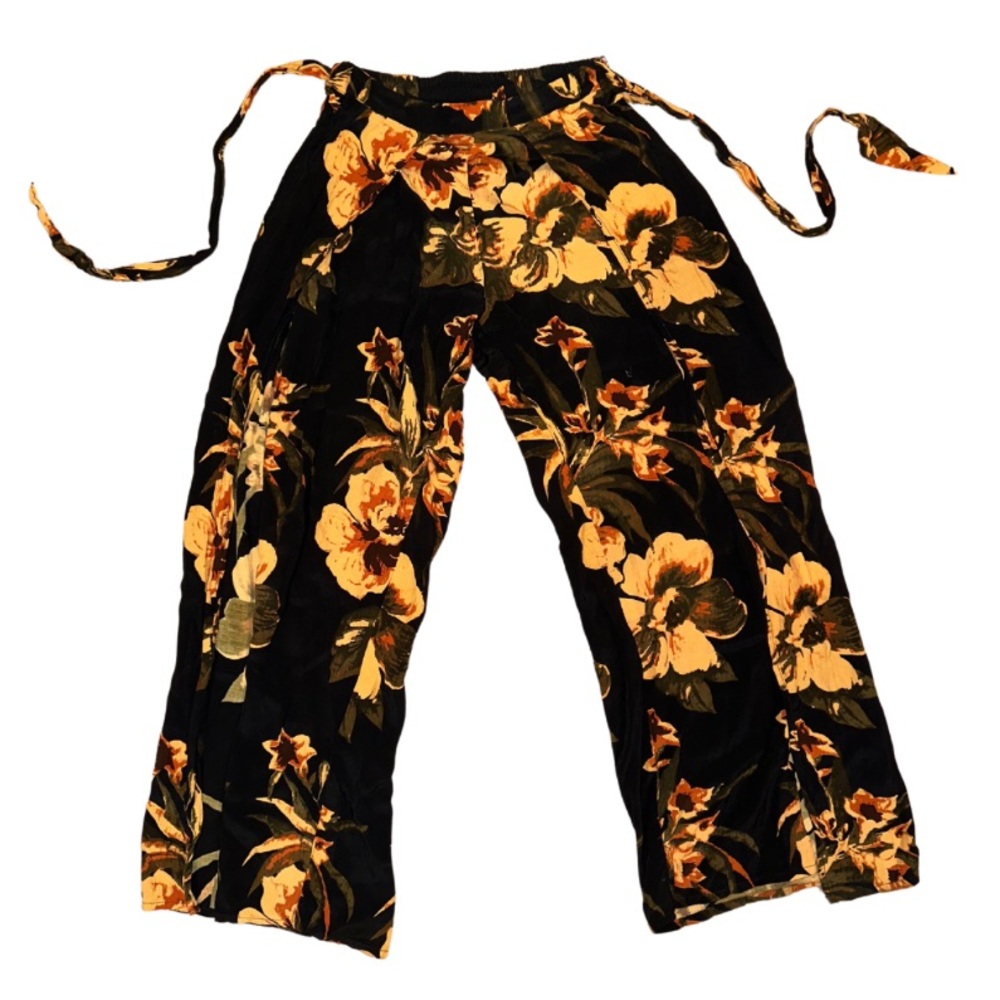 Faithfull The Brand Vibrant Yellow Flower Print Flowy Pants - Size S